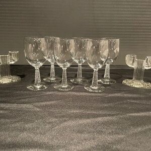 Set of (6) Southwestern Style Wine Glasses and Set of (2) Cactus Candlesticks